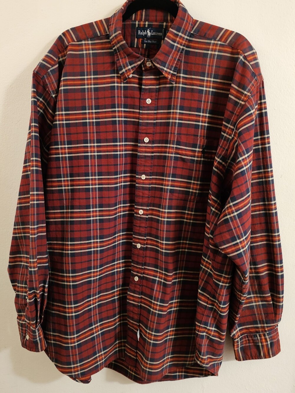 Ralph Lauren Men’s Red and Navy Plaid Button-Down Shirt. Size XXL